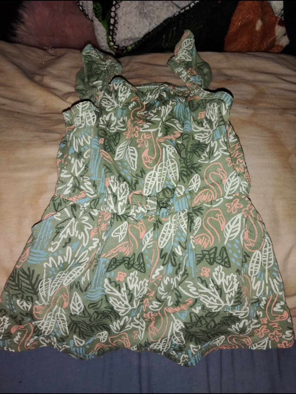 Toddler Girls' fresh Green Baby Dress with Tropical Print